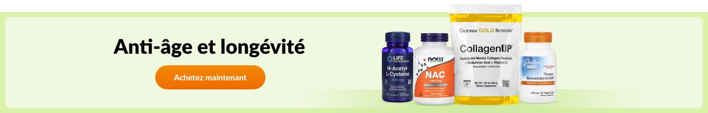 Achetez des compléments anti-âge de marques telles que Life Extension, NOW, California Gold Nutrition, Doctor's Best, et plus encore.