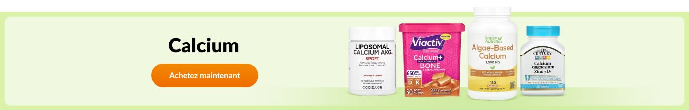 Achetez des compléments alimentaires à base de calcium de marques telles que Codeage, Super Nutrition, 21st Century, Viactiv et bien d'autres encore.