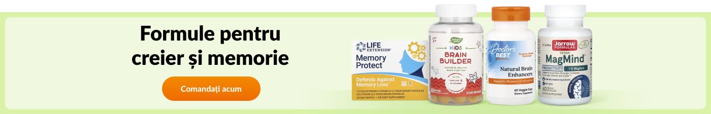 Alegeți formule pentru creier și memorie de la mărci ca Life Extension, Garden of Life, Doctor’s Best & Jarrow Formulas.