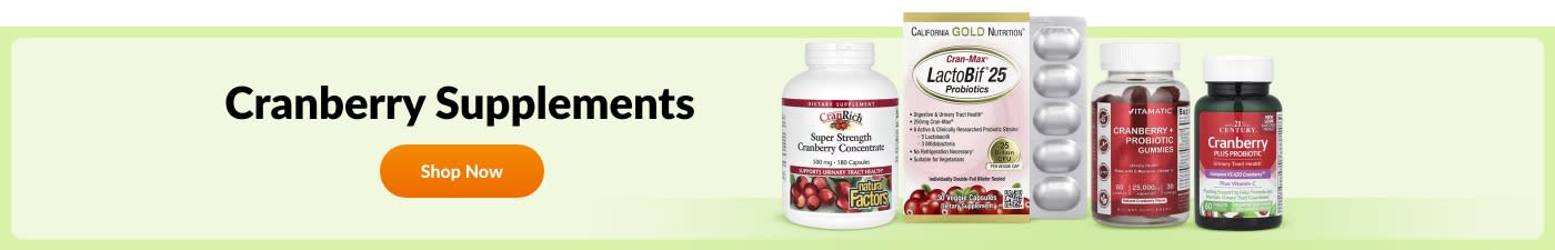 Shop Cranberry supplements from brands like California Gold Nutrition, Natural Factors, Vitamatic, 21st Century, and more.
