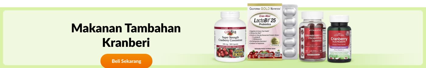 Beli suplemen Kranberi daripada jenama seperti California Gold Nutrition, Natural Factors, Vitamatic, 21st Century dan banyak lagi.