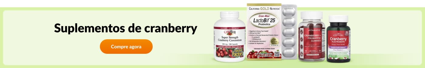 Compre suplementos de cranberry de marcas como California Gold Nutrition, Natural Factors, Vitamatic, 21st Century e muito mais.