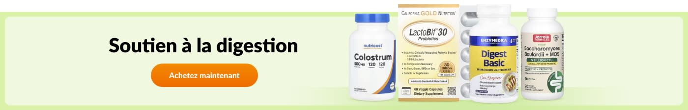 Découvrez les compléments pour le soutien digestif tels que Colostrum, LactoBif Probiotics, Digest Basic, Saccharomyces et bien d'autres.