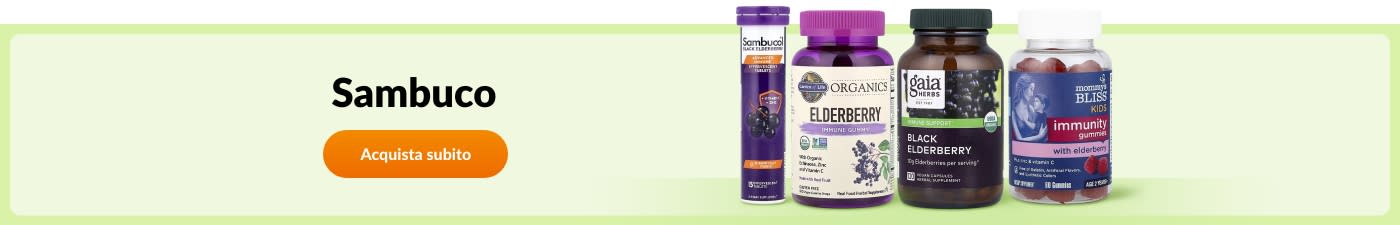 Acquista integratori a base di sambuco di marchi come Sambucol, Nature’s Way, Gaia Herbs, Mommy’s Bliss e molti altri.