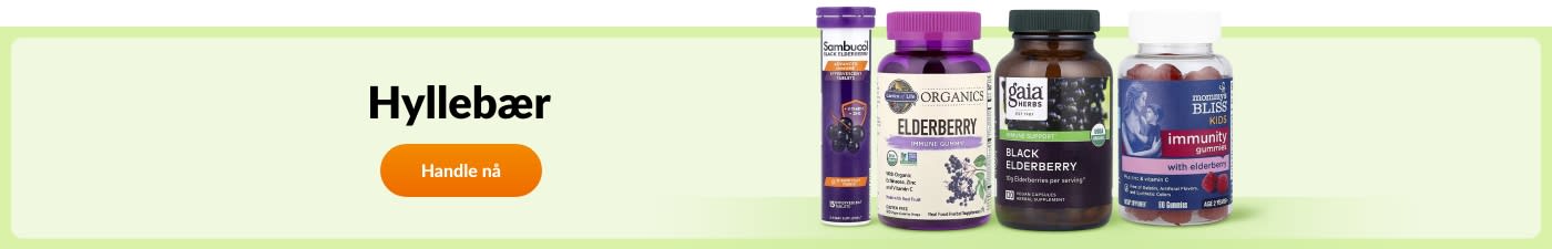 Handle hyllebær (Sambucus)-tilskudd fra merker som Sambucol, Nature’s Way, Gaia Herbs, Mommy’s Bliss og flere.