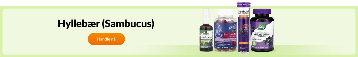 Kjøp kosttilskudd med hyllebær (Sambucus) fra merker som Sambucol, Nature's Way, Nature's Answer, Mommy's Bliss og flere.