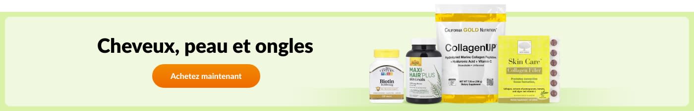 Découvrez des compléments alimentaires pour les cheveux, la peau et les ongles comme Biotin, Maxi-Hair Plus, CollagenUP, Collagen Filler et plus encore.