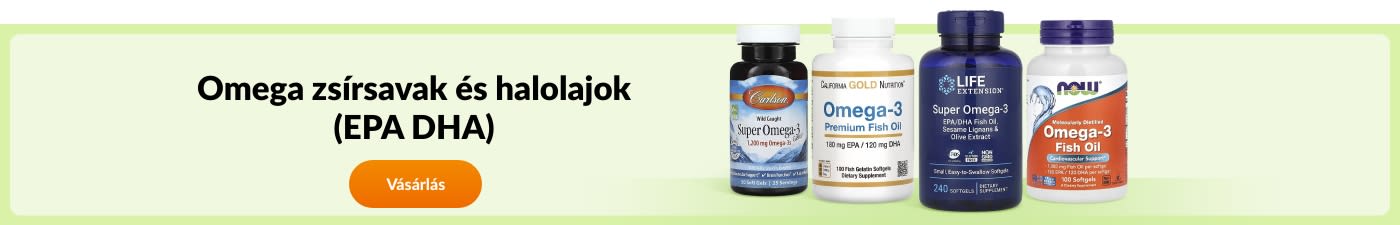Omega zsírsavak és halolajok (EPA DHA) olyan népszerű márkáktól, mint a Carlson, a California Gold, a Life Extension, a NOW, stb.