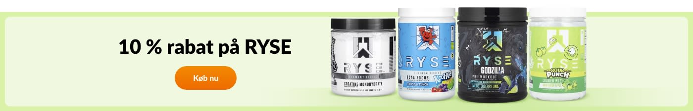 Køb RYSE kosttilskud med 10 % rabat – kreatin, pre-workout, energi og meget mere.