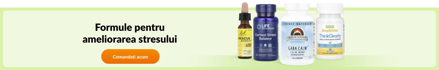 Comandați formule pentru ameliorarea stresului de la Bach, Life Extension, Source Naturals, Rainbow Light și altele.