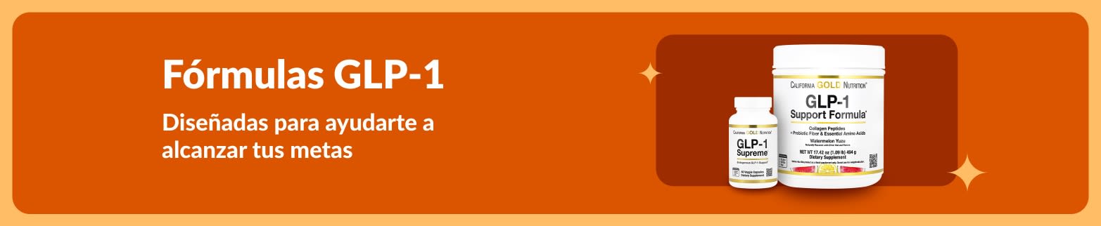 Banner que promociona fórmulas GLP-1, mostrando envases de suplementos y un mensaje para ayudarte a alcanzar tus metas de bienestar y peso ideal.