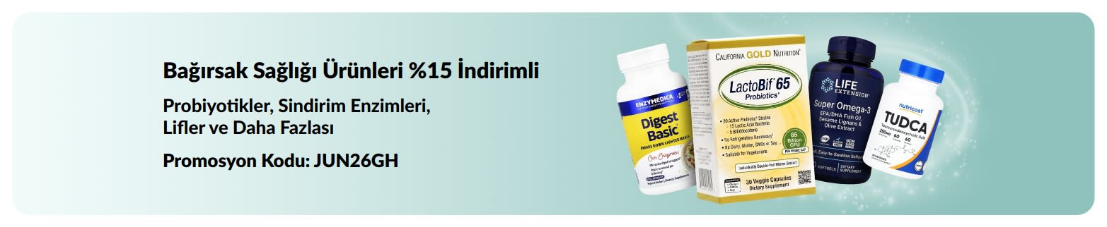Promotional banner offering 15% off gut health products, featuring supplements.