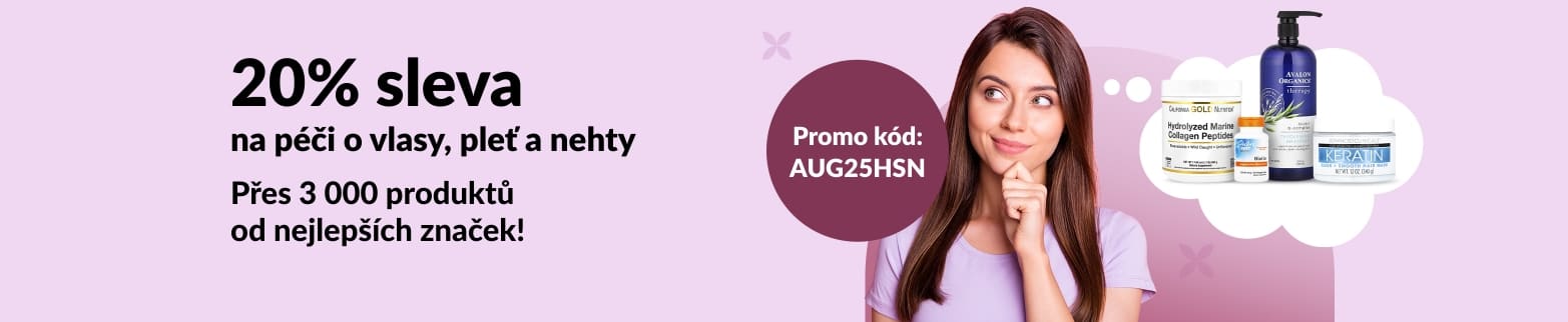 20% sleva na produkty pro péči o vlasy, pleť a nehty s promo kódem AUG25HSN. Přes 3 000 výrobků od top značek.