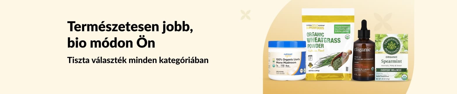Bio wellness termékeket bemutató ajánlat a „Természetesen jobb, bio módon Ön” szlogennel, a tiszta életmód választása érdekében.