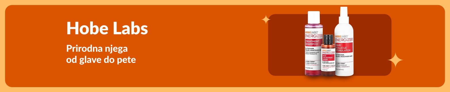Hobe Labs reklamni natpis koji prikazuje Energizer proizvode za njegu kose sa sloganom „Prirodna njega od glave do pete“.