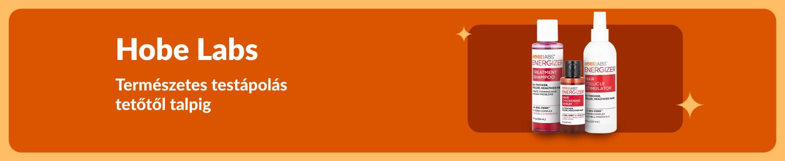 A Hobe Labs bannerén Energizer hajápolási termékek láthatók a „Természetes testápolás tetőtől talpig” szlogennel.