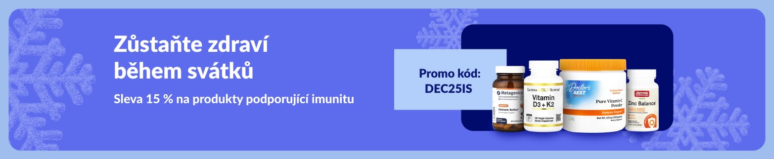 iHerb banner s 15% slevou na doplňky stravy na podporu imunity s kódem DEC25IS.