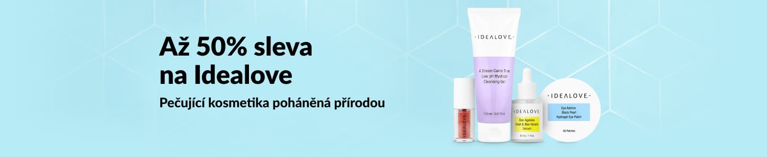 Až 50% sleva na péči o pleť Idealove; akce na přírodní kosmetiku s přípravky na odlíčení, séry a polštářky na oční okolí.