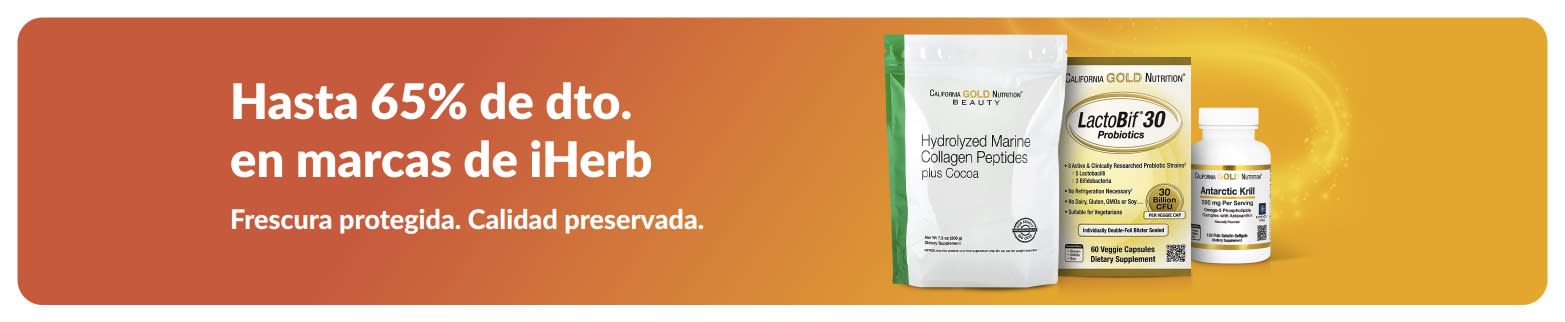 Hasta 65% de dto. en marcas de iHerb, con colágeno y suplementos, con enfoque en la frescura y calidad.