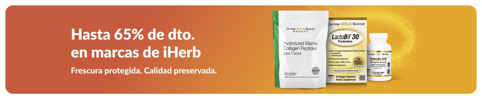 Hasta 65% de dto. en marcas de iHerb, con colágeno y suplementos, con enfoque en la frescura y calidad.