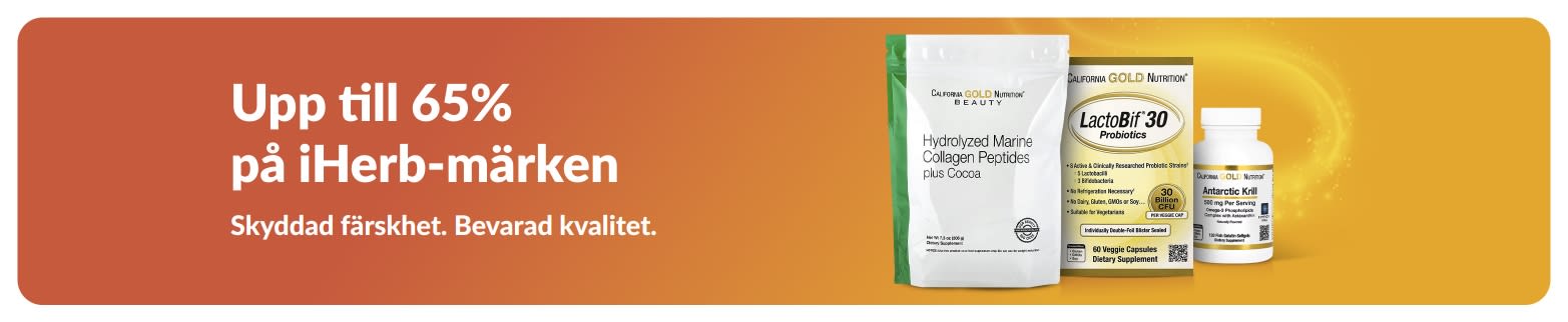 Upp till 65% rabatt på iHerb-märken, med kollagen och kosttillskott med fokus på kvalitet och färskhet.