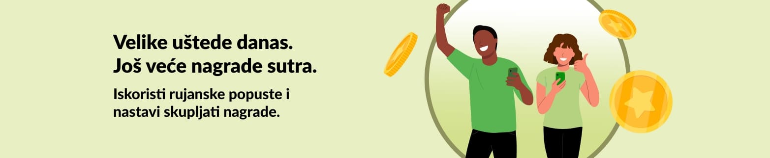 iHerb rewards banner showing customers celebrating savings with coins, promoting September deals and ongoing rewards program.