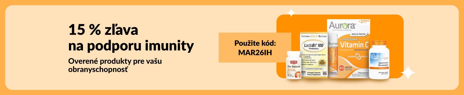 baner propagujúci 15 % zľavu na produkty na posilnenie imunity s vitamínovými doplnkami a kódom MAR26IH
