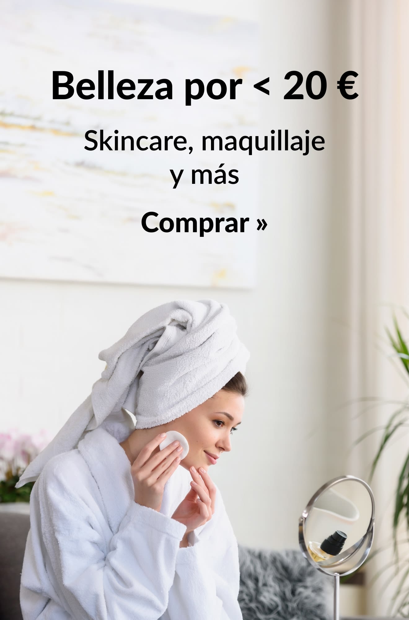 Banner publicitario: belleza por menos de 20 €. Comprar.