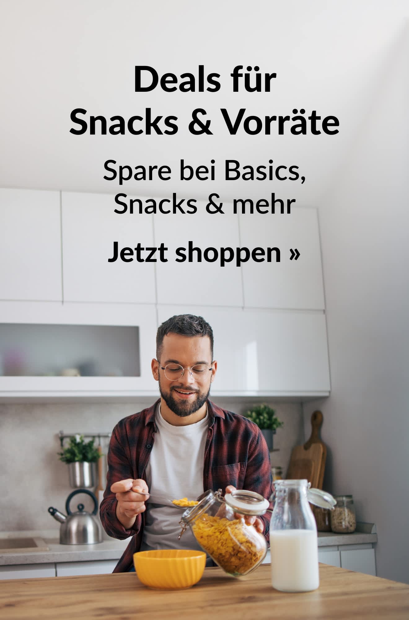 Werbebanner für Snack- und Lebensmittel-Deals. Jetzt shoppen