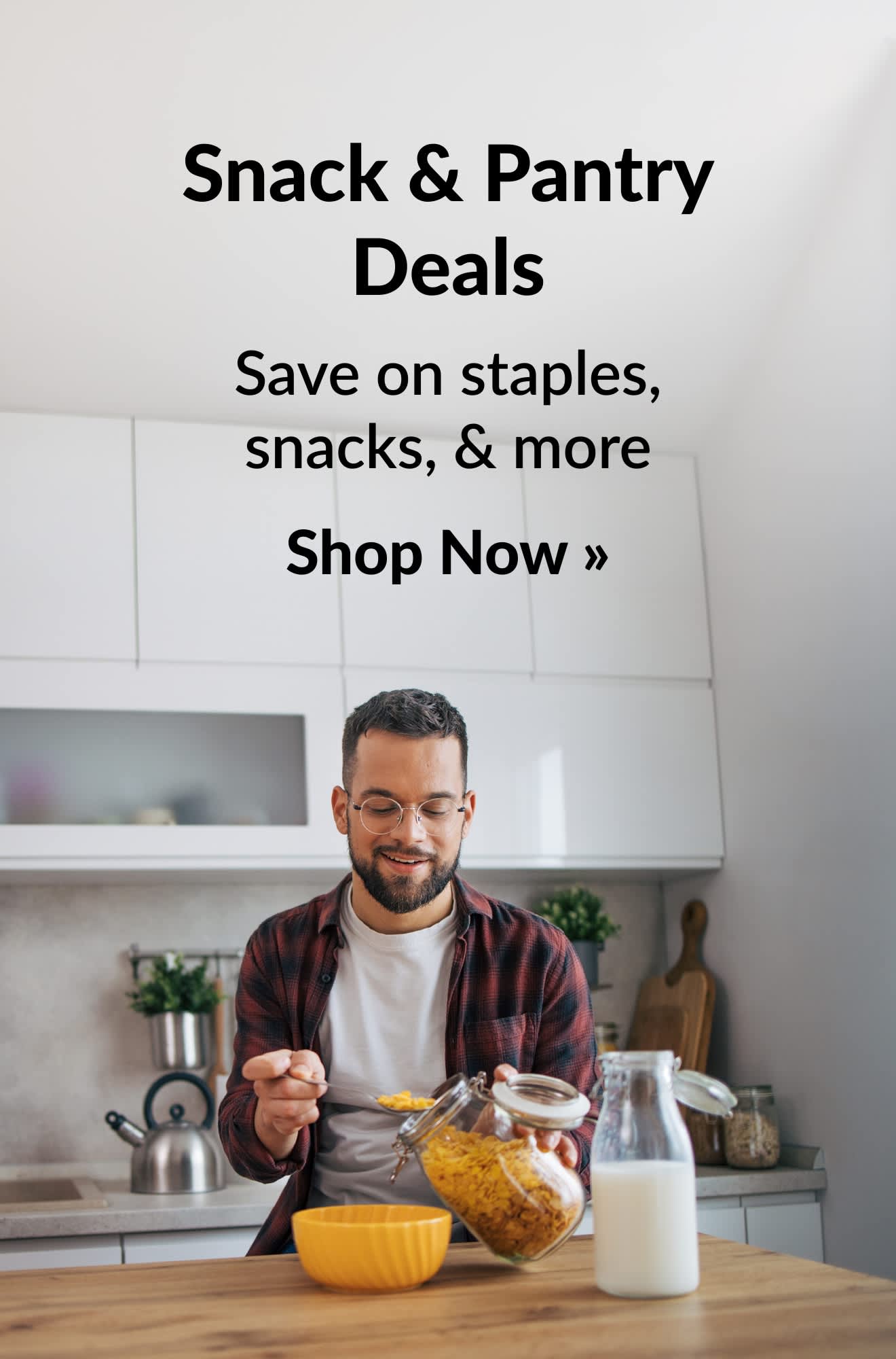 Grocery banner promoting snack and pantry deals. Shop Now.