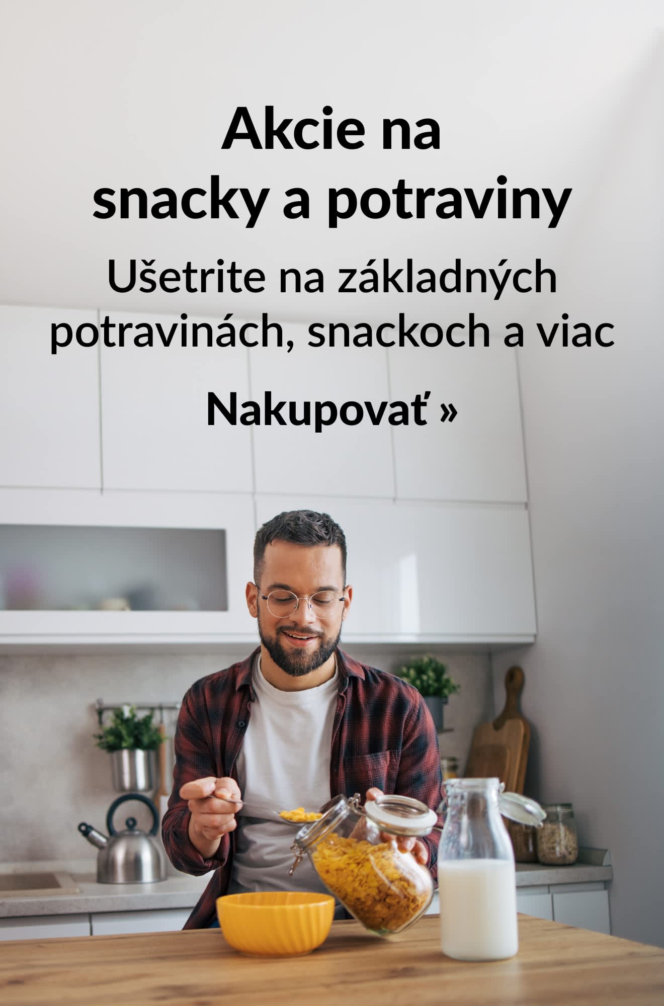 Baner propagujúci snacky a potraviny. Nakupovať.