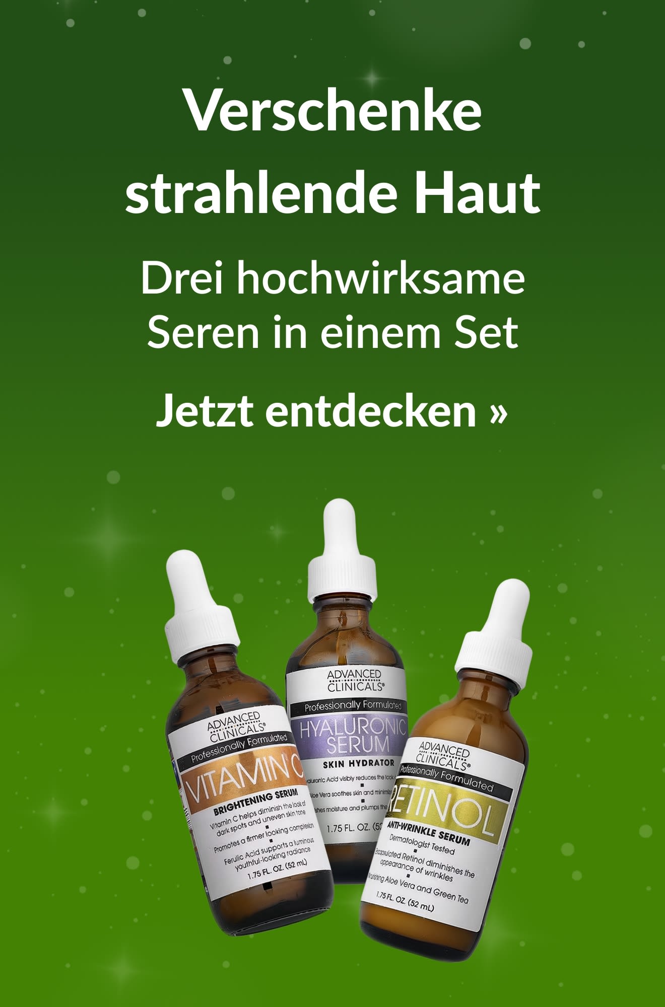 Hautpflege-Guide für die Feiertage mit Advanced Clinicals. Jetzt shoppen.