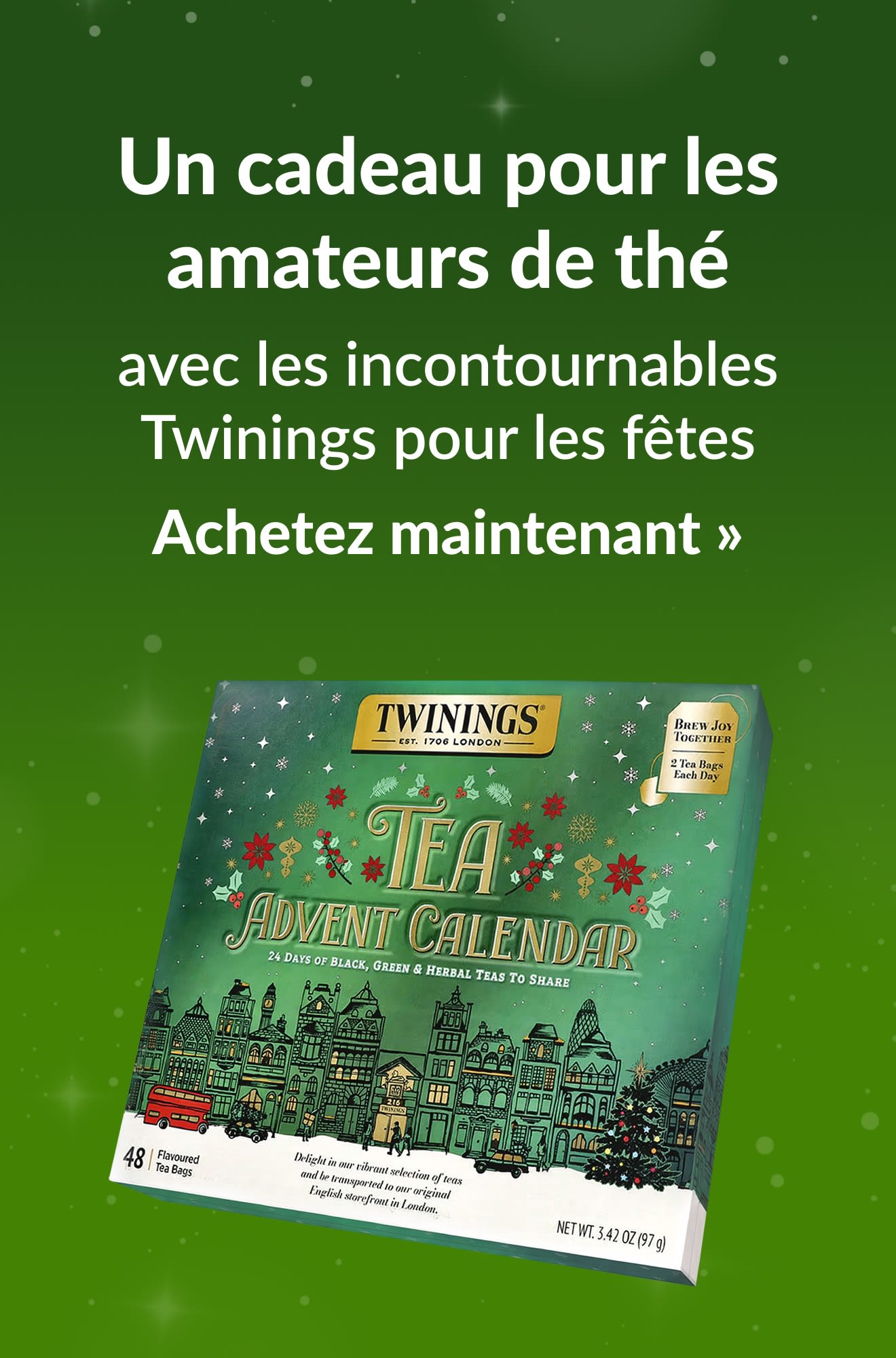 Guide des fêtes mettant en avant des produits pour les amateurs de thé. Achetez maintenant.