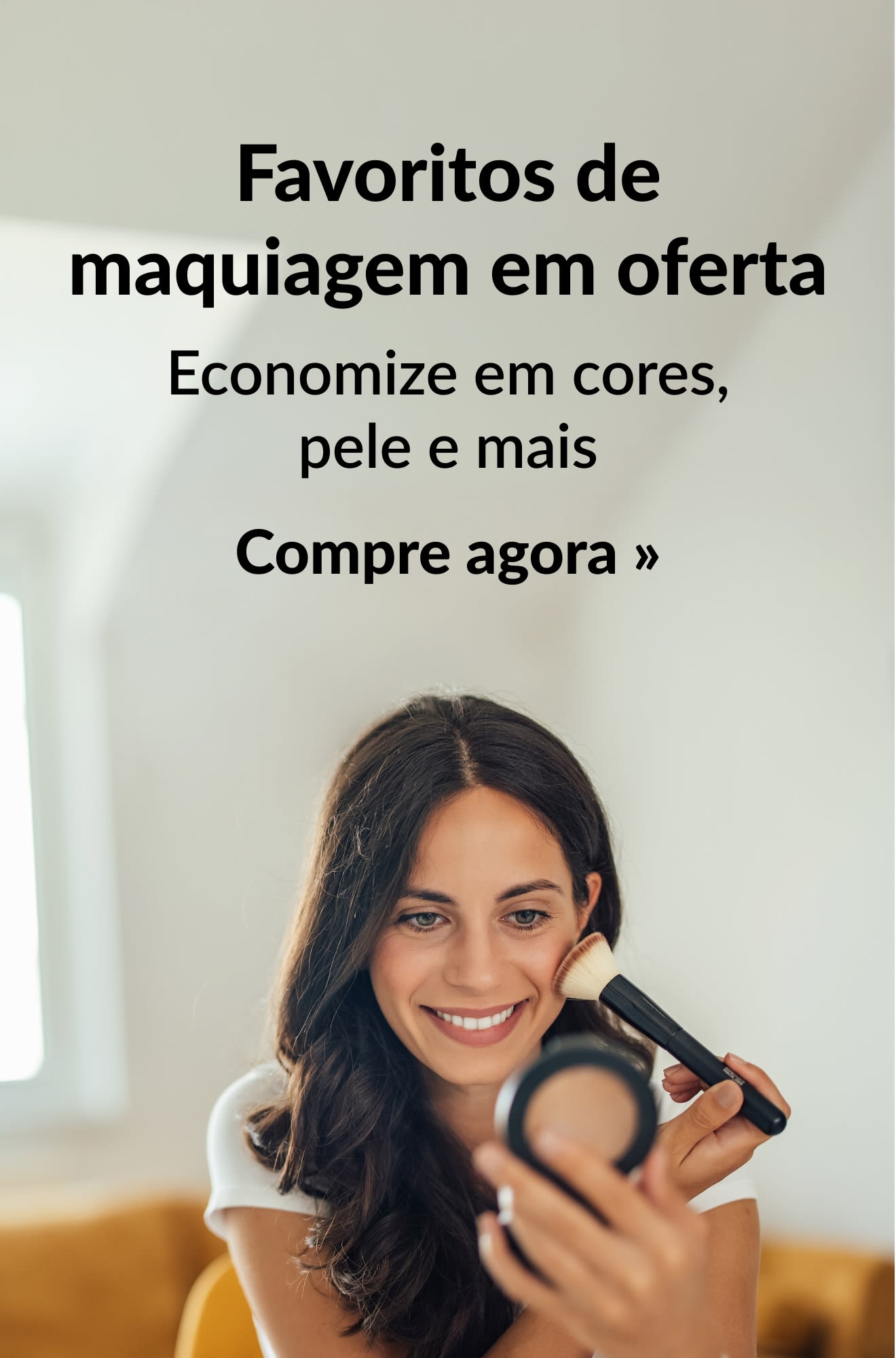 Banner promovendo favoritos de maquiagem em oferta. Compre agora.