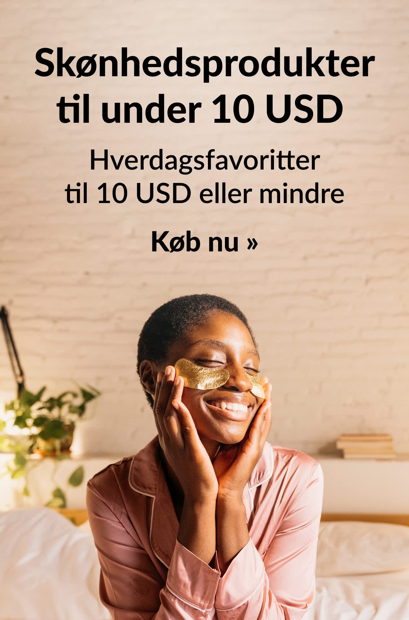 Banner der reklamerer for skønhedsprodukter til 10 $ eller derunder. Køb nu.