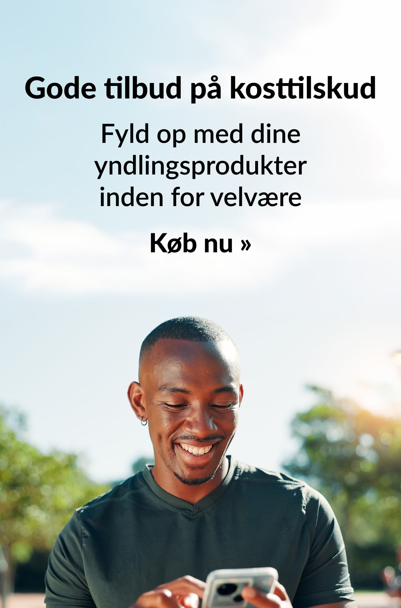 Banner der reklamerer for kosttilskud til gode priser. Køb nu.