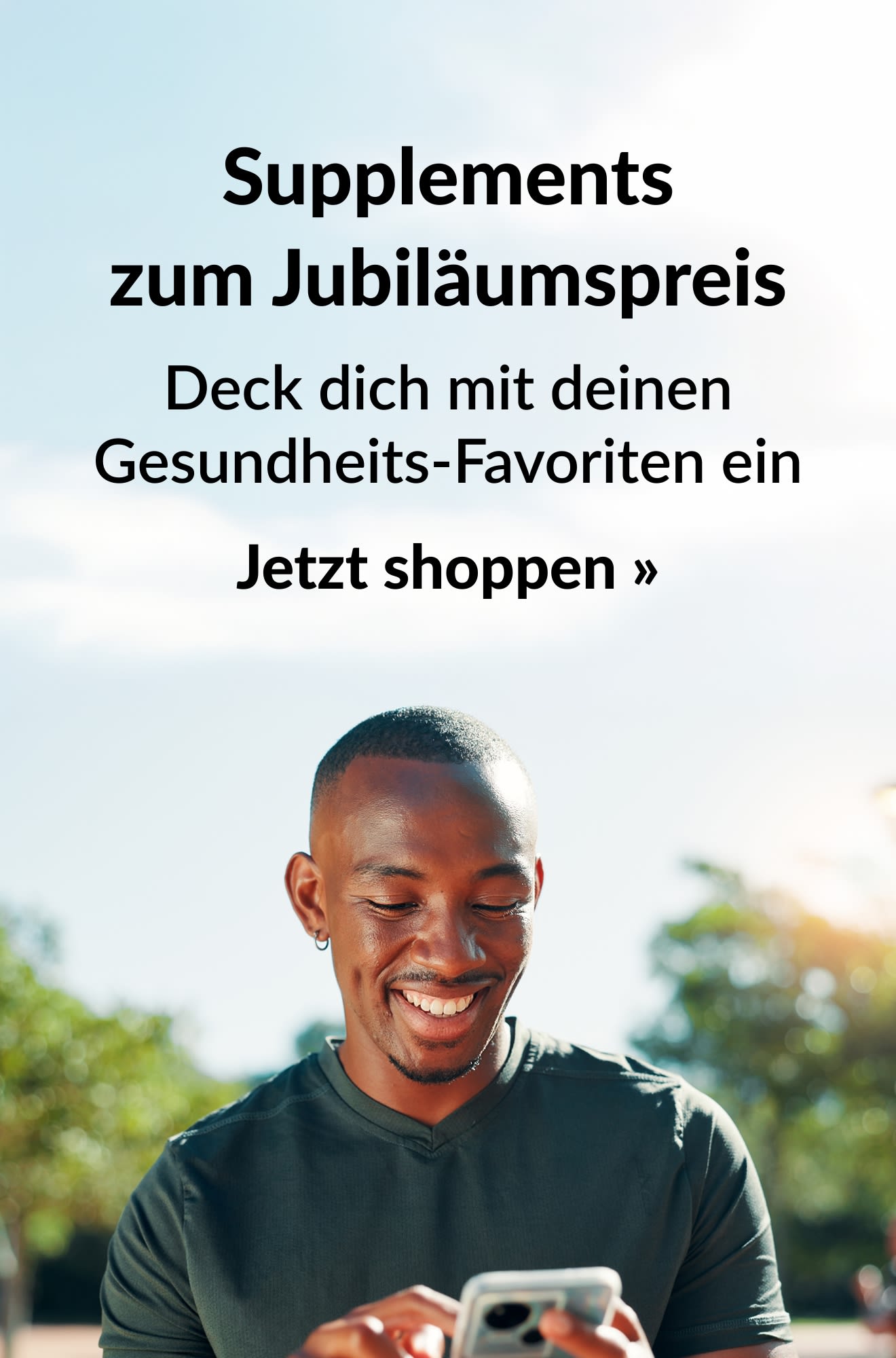 Banner für Nahrungsergänzungsmittel zum Jubiläumspreis. Jetzt einkaufen.