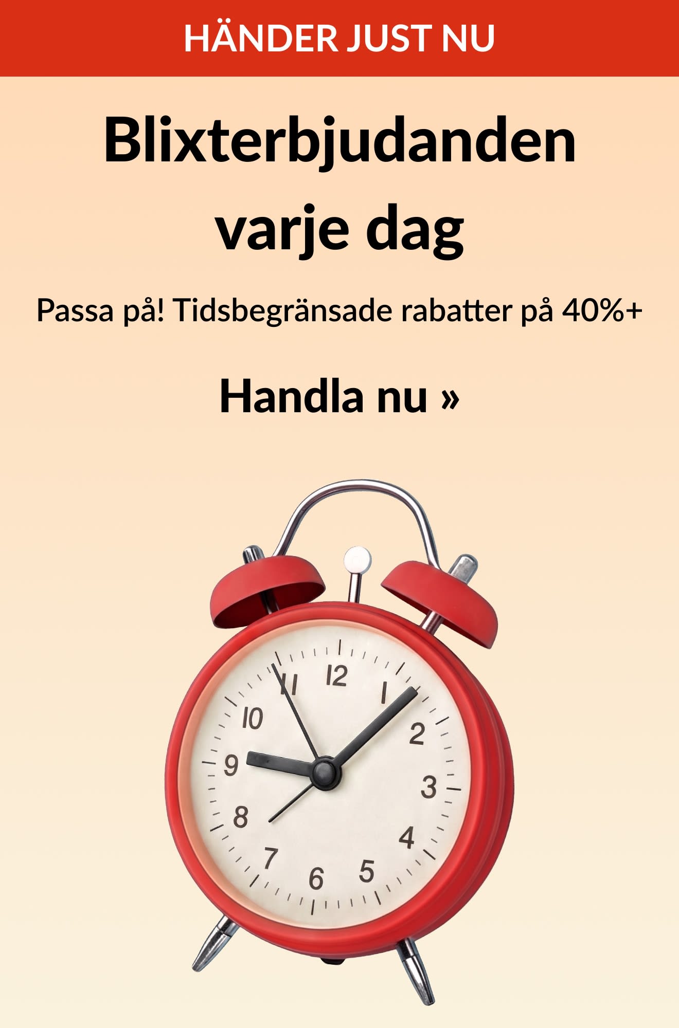 Daily Flash Deals banner with a red alarm clock, offering limited-time savings of 40%+ off. Shop Now.