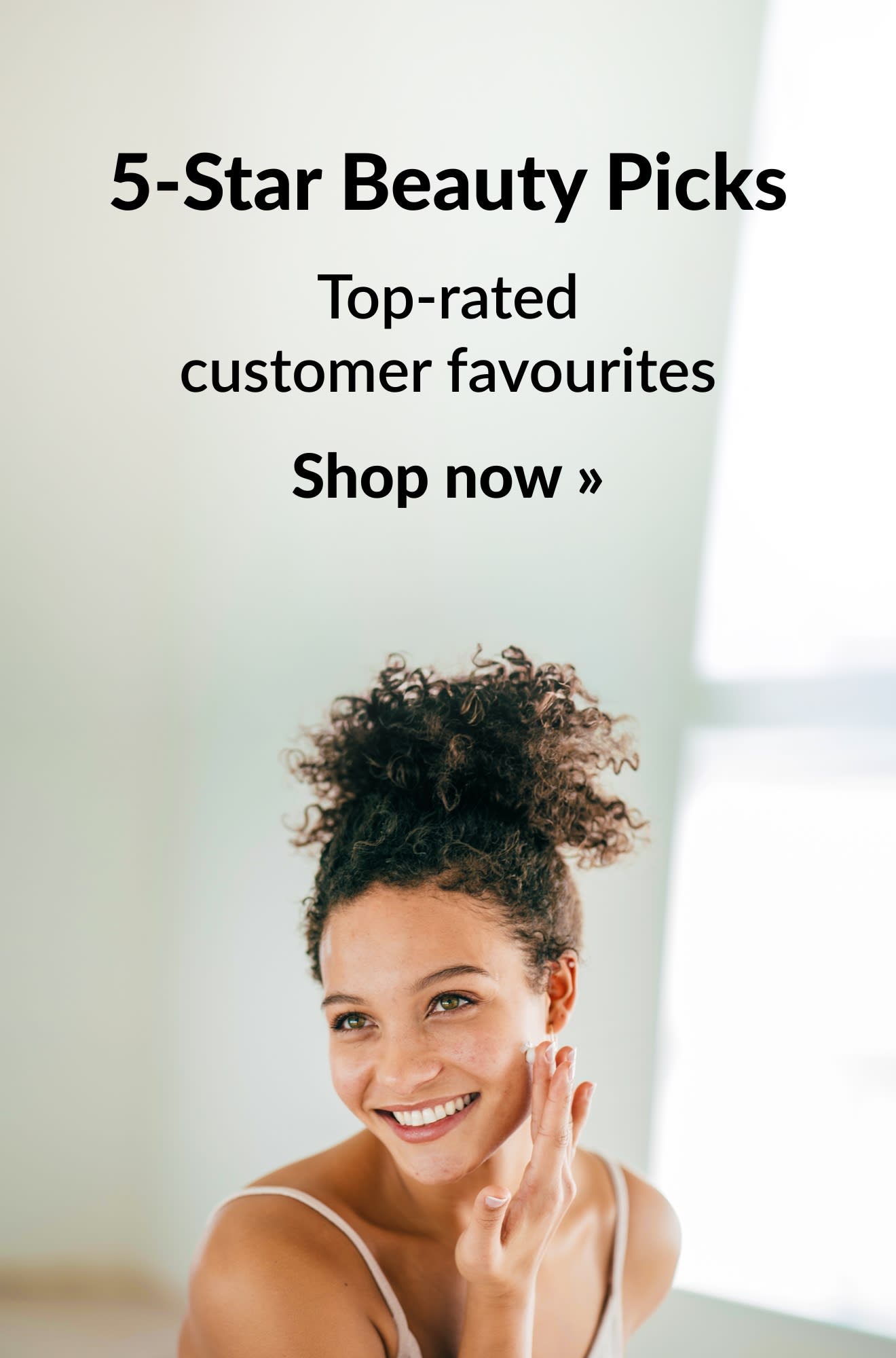 Beauty banner promoting 5-star beauty products. Shop now.