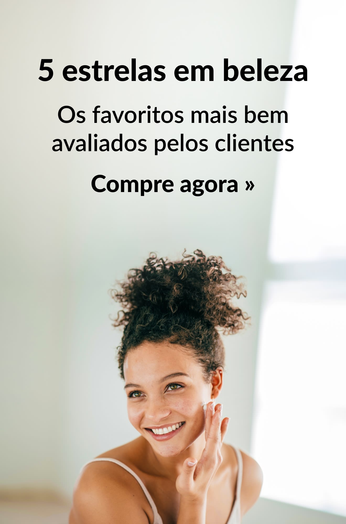 Banner de beleza promovendo produtos de beleza 5 estrelas. Compre agora.