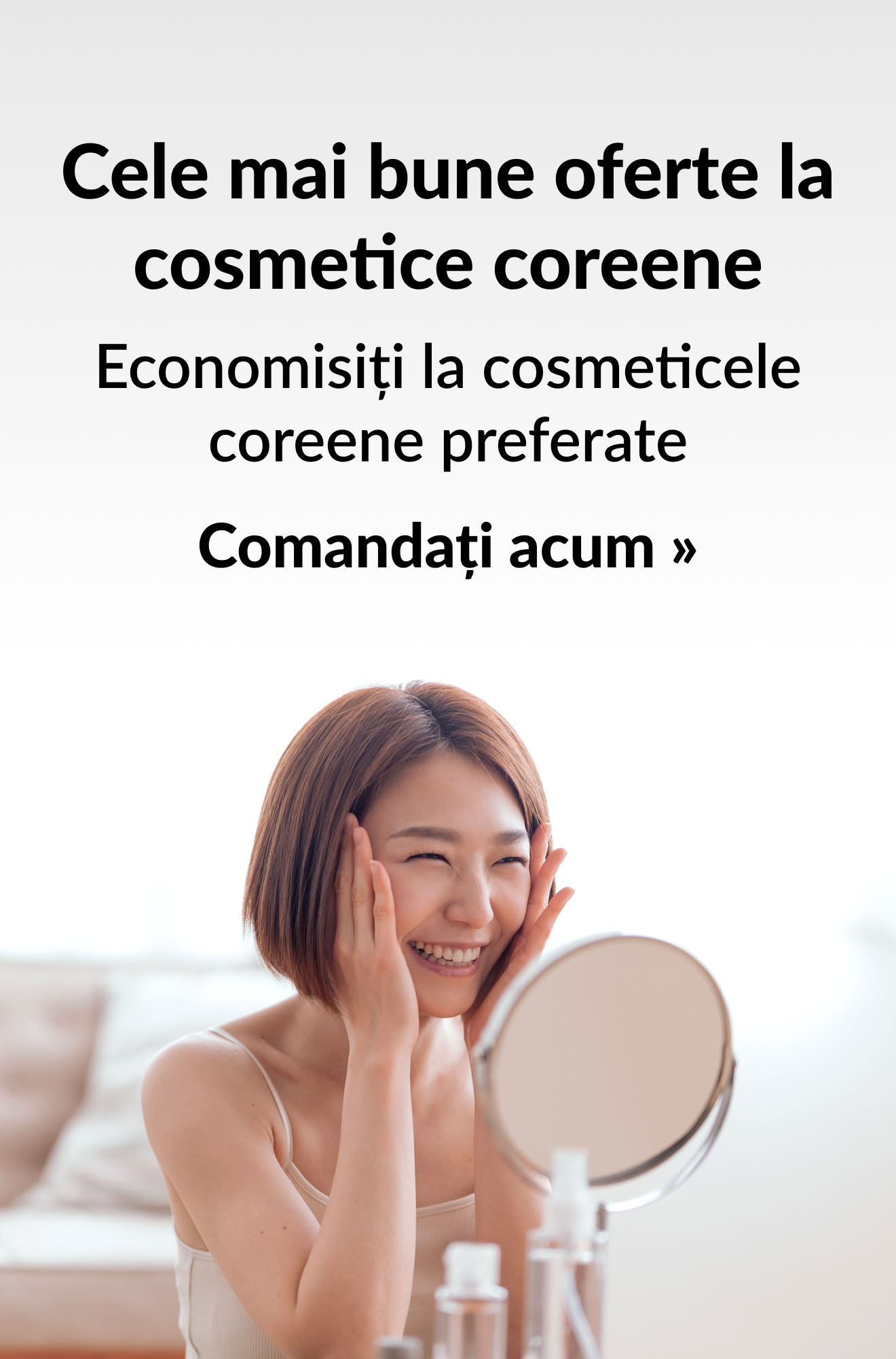 Banner despre cele mai bune oferte la cosmetice coreene. Comandați acum.