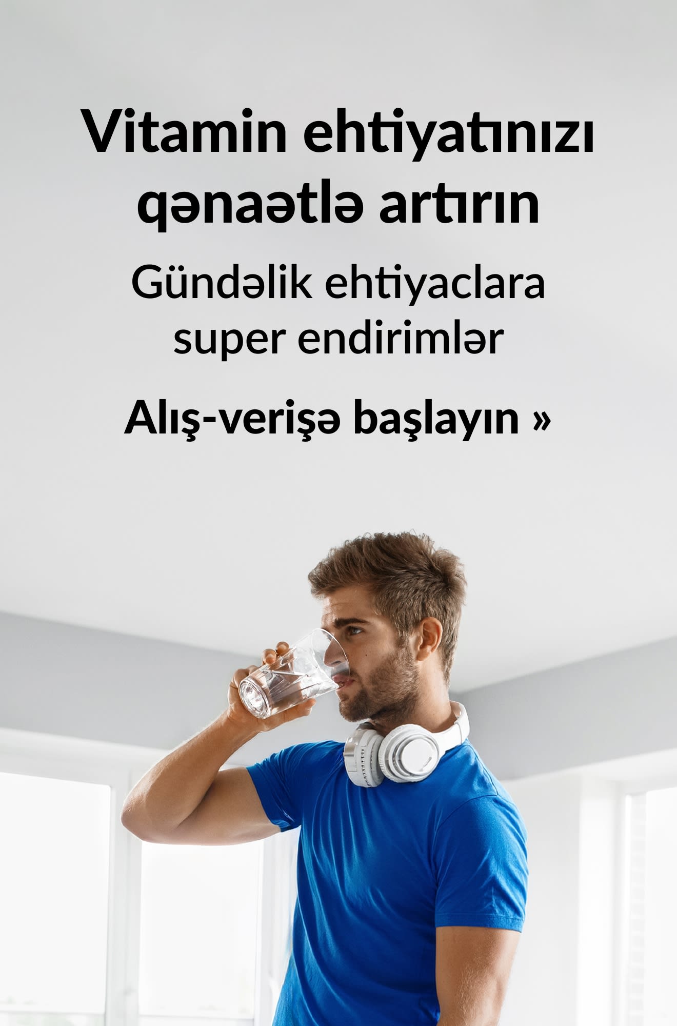 Gündəlik ehtiyaclara möhtəşəm qiymətlər təklif edən vitamin banneri. Alış-verişə başlayın