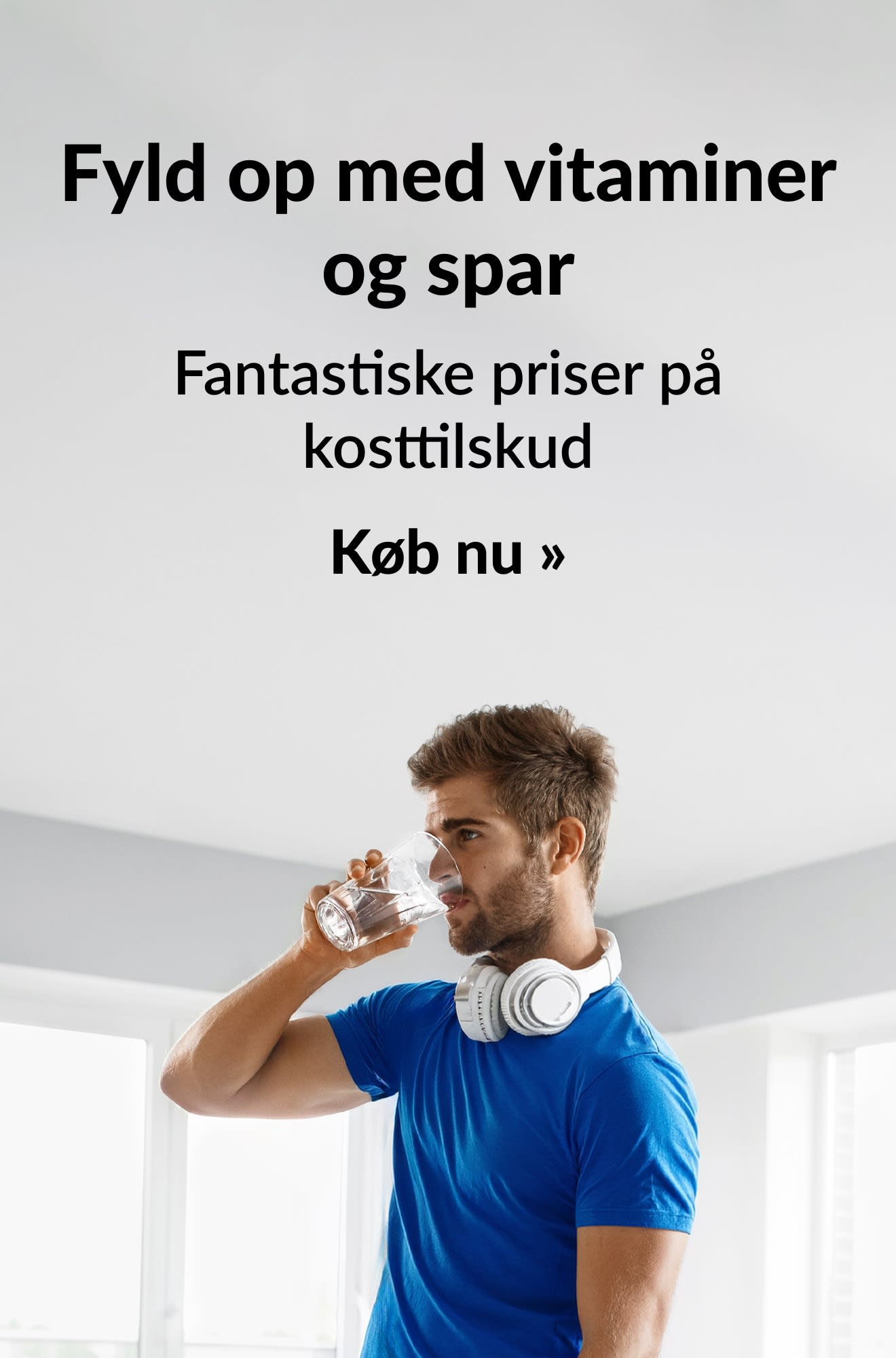Vitamin-banner, der reklamerer for fantastiske priser på dagligdags varer. Køb nu.