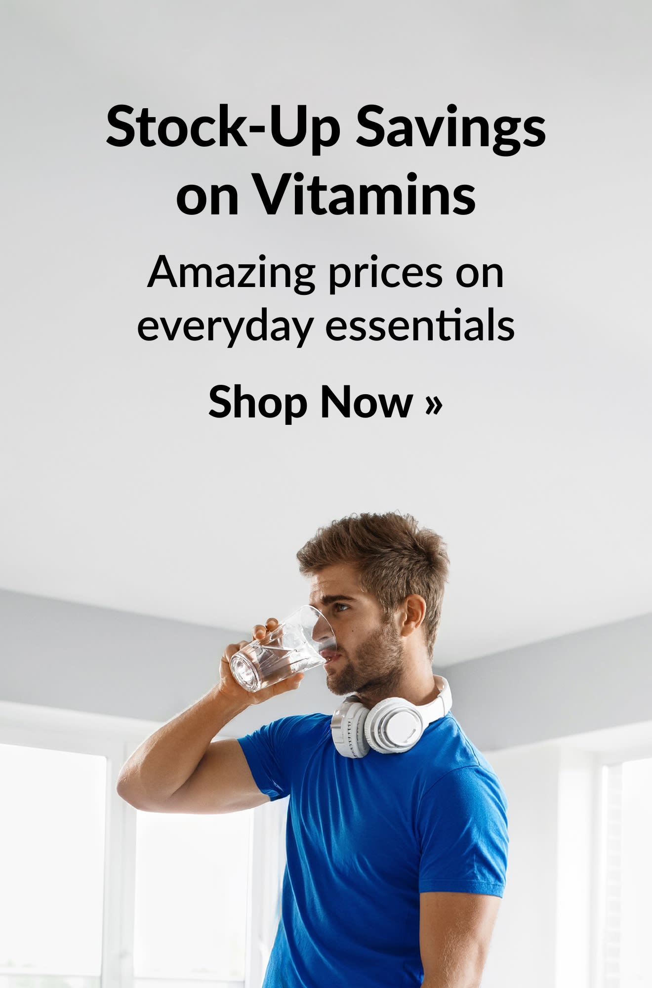 Vitamins banner promoting amazing prices on everyday essentials. Shop now.