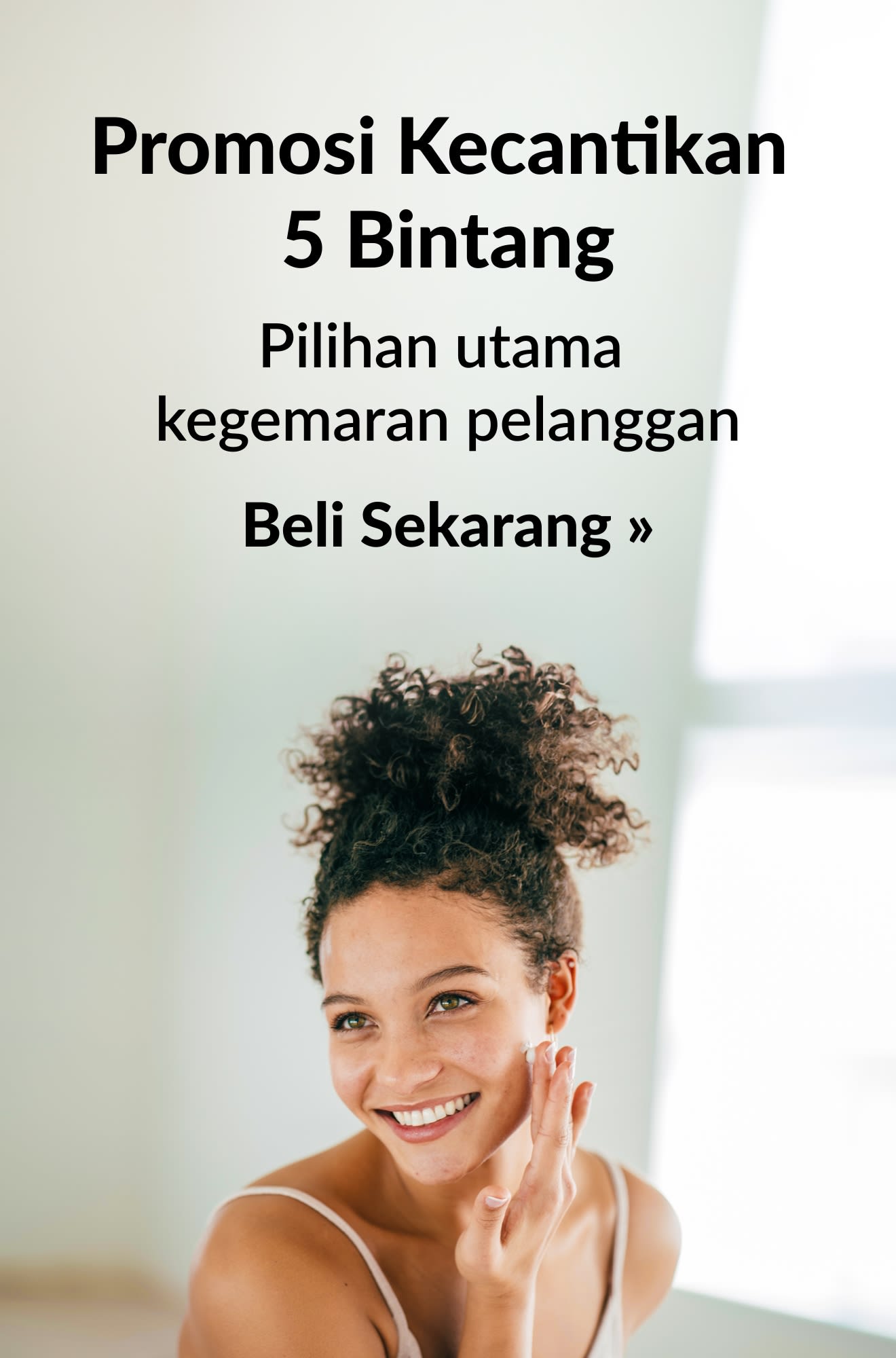 Sepanduk kecantikan mempromosikan produk 5 bintang. Beli Sekarang.