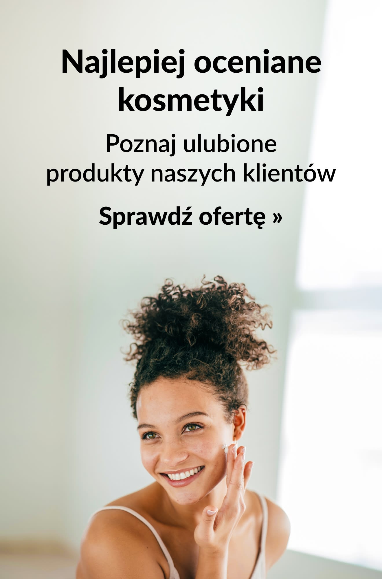 Baner urodowy promujący produkty kosmetyczne ocenione na 5 gwiazdek. Kup teraz.
