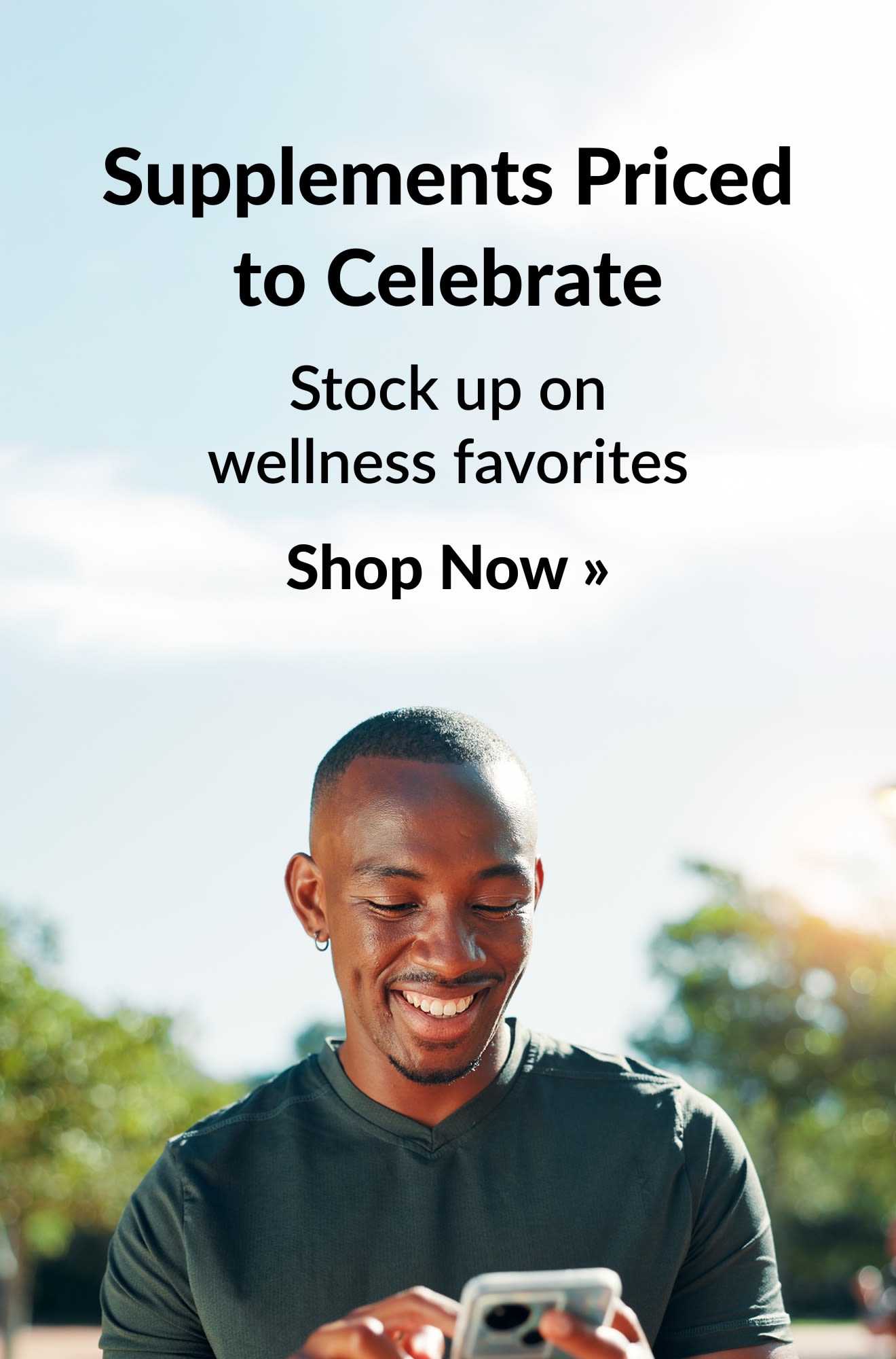Supplements banner promoting supplements priced to celebrate. Shop Now.