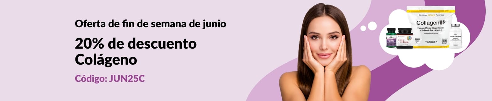 Promoción con un 20% de descuento en la categoría de colágeno con el código: JUN25C.