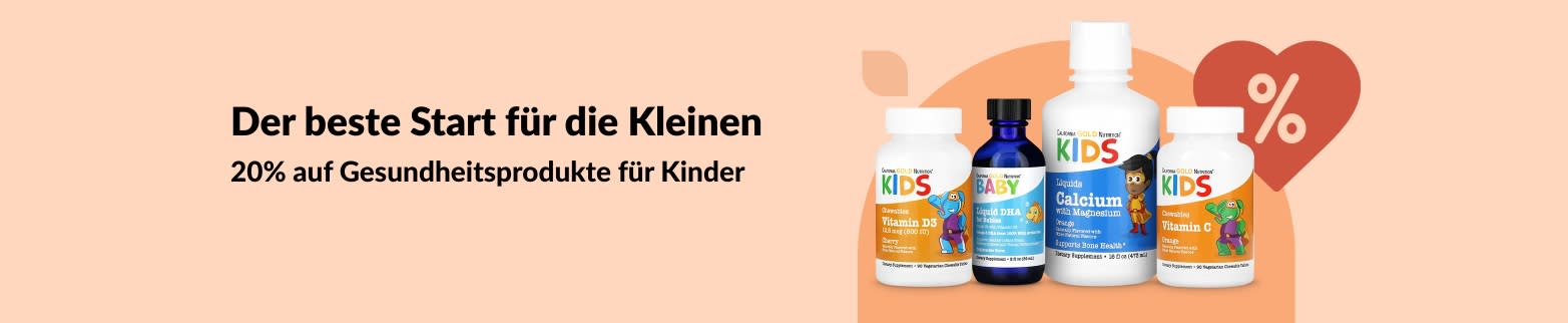 20% Rabatt auf Gesundheitsprodukte für Kinder bei iHerb, inklusive flüssige Vitamine, DHA, Kalzium und Immun-Komplexe.