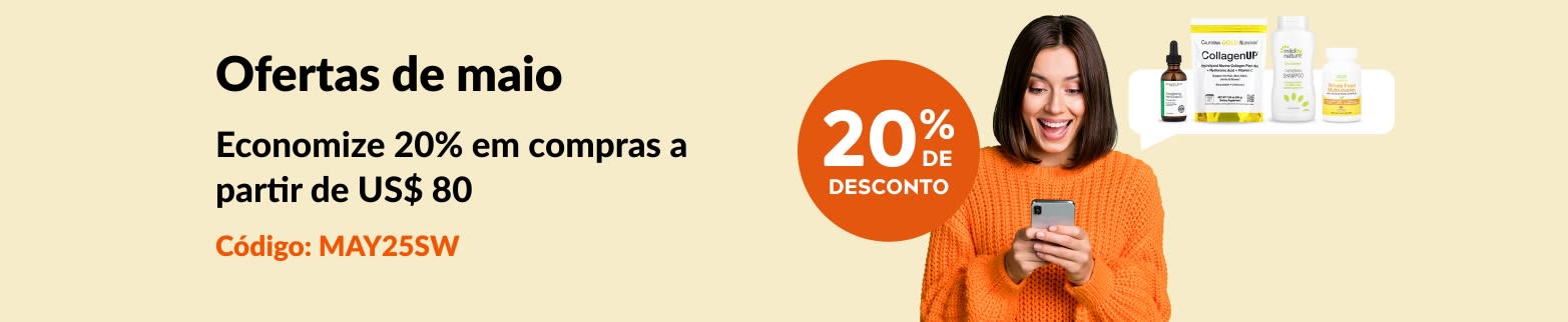 20% OFF US$ 80 Ofertas de maio